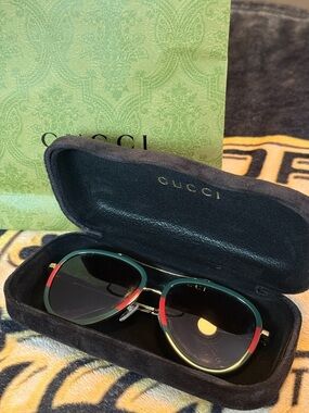 Gucci Oversized Sunglasses in Green and Red Accents